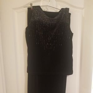 Two- piece, sleeveless, black, velvet dress